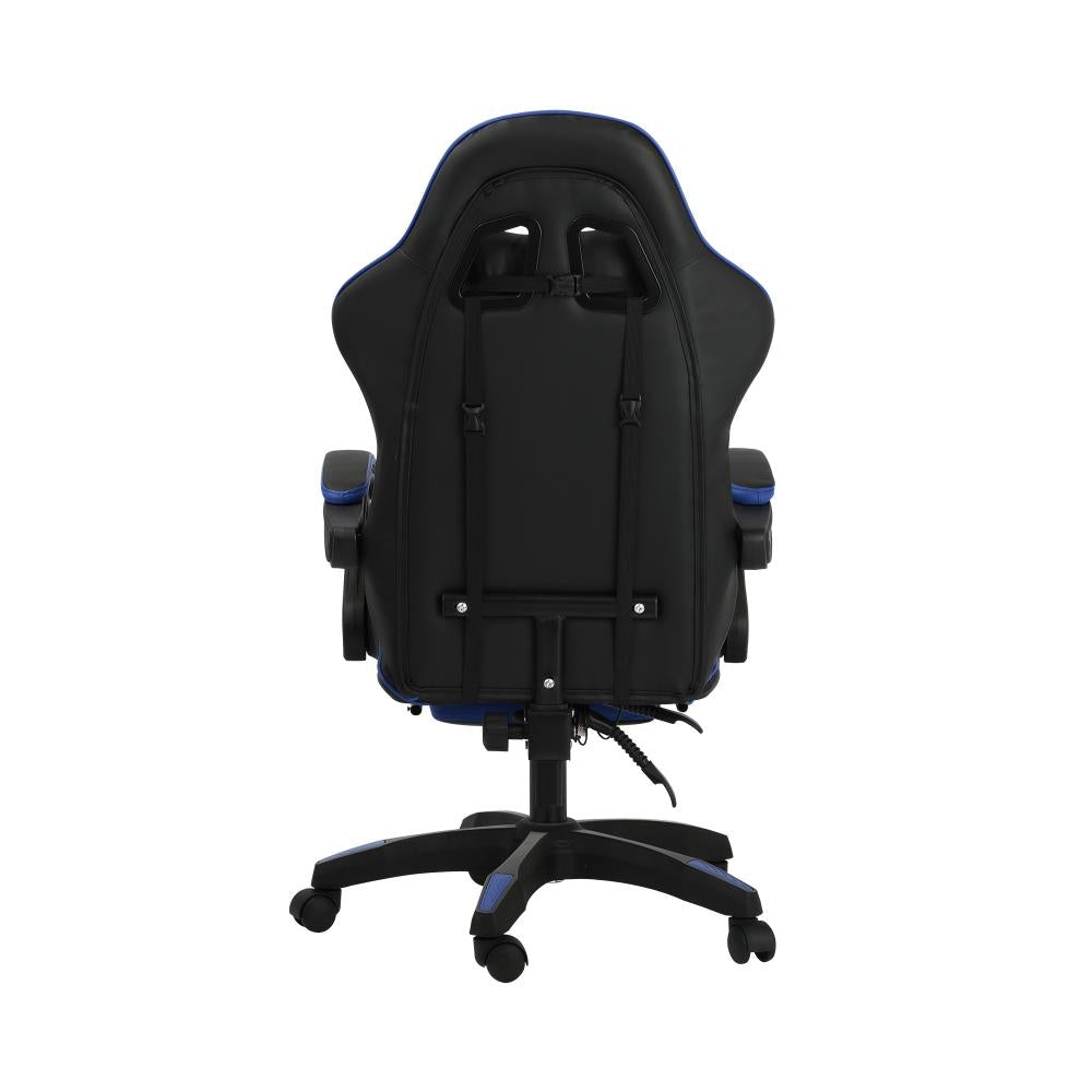 Oikiture Gaming Chair with Massage and 135¡ Recline, Executive Office Chair PU Leather Racing Chair with Footrest, Height Adjustable SGS Listed Gas-Lift, 160kg Capacity (Black&Blue)-Racing Gaming Chair-PEROZ Accessories