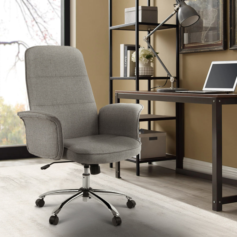Artiss Fabric Office Chair Grey-Furniture > Bar Stools & Chairs - Peroz Australia - Image - 1