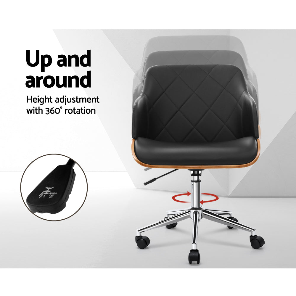 Artiss Wooden Office Chair Computer PU Leather Desk Chairs Executive Black Wood-Furniture &gt; Office - Peroz Australia - Image - 2
