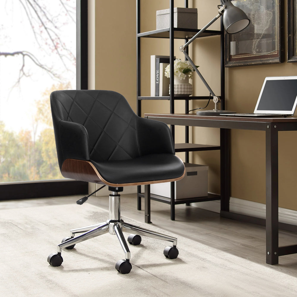 Artiss Wooden Office Chair Computer PU Leather Desk Chairs Executive Black Wood-Furniture &gt; Office - Peroz Australia - Image - 1