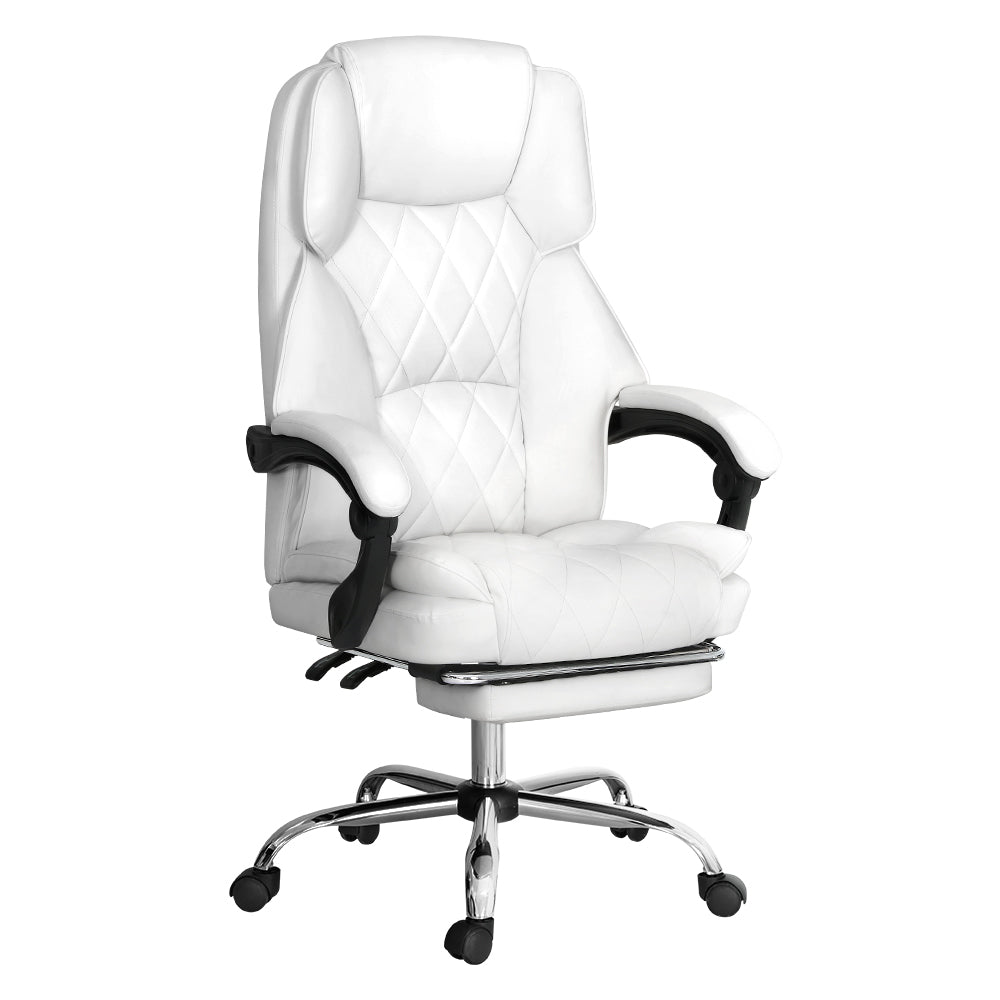 Artiss Executive Office Chair Leather Footrest White-Furniture &gt; Bar Stools &amp; Chairs-PEROZ Accessories