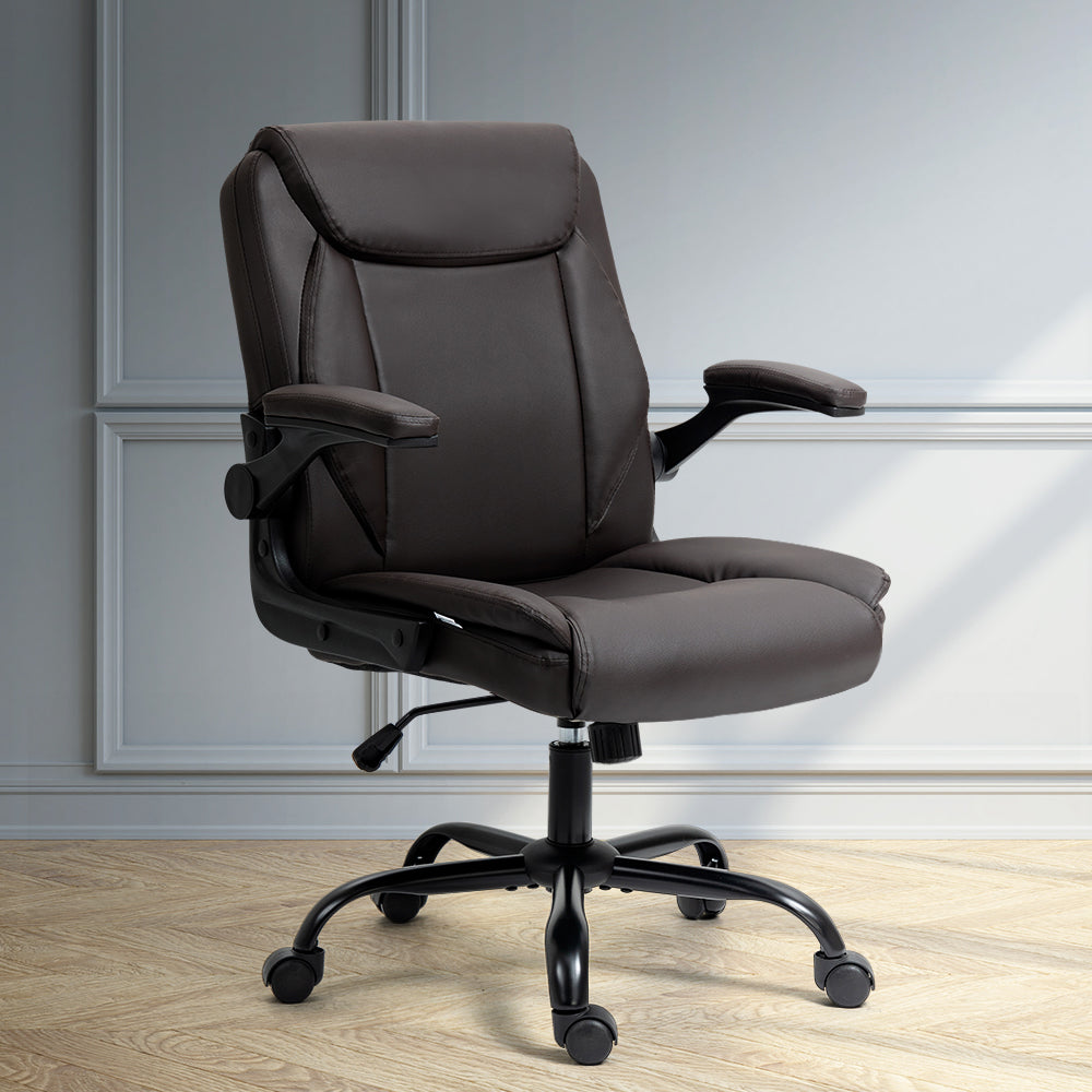 Artiss Office Chair Gaming Computer Executive Chairs Leather Tilt Swivel Brown-Furniture &gt; Office - Peroz Australia - Image - 1