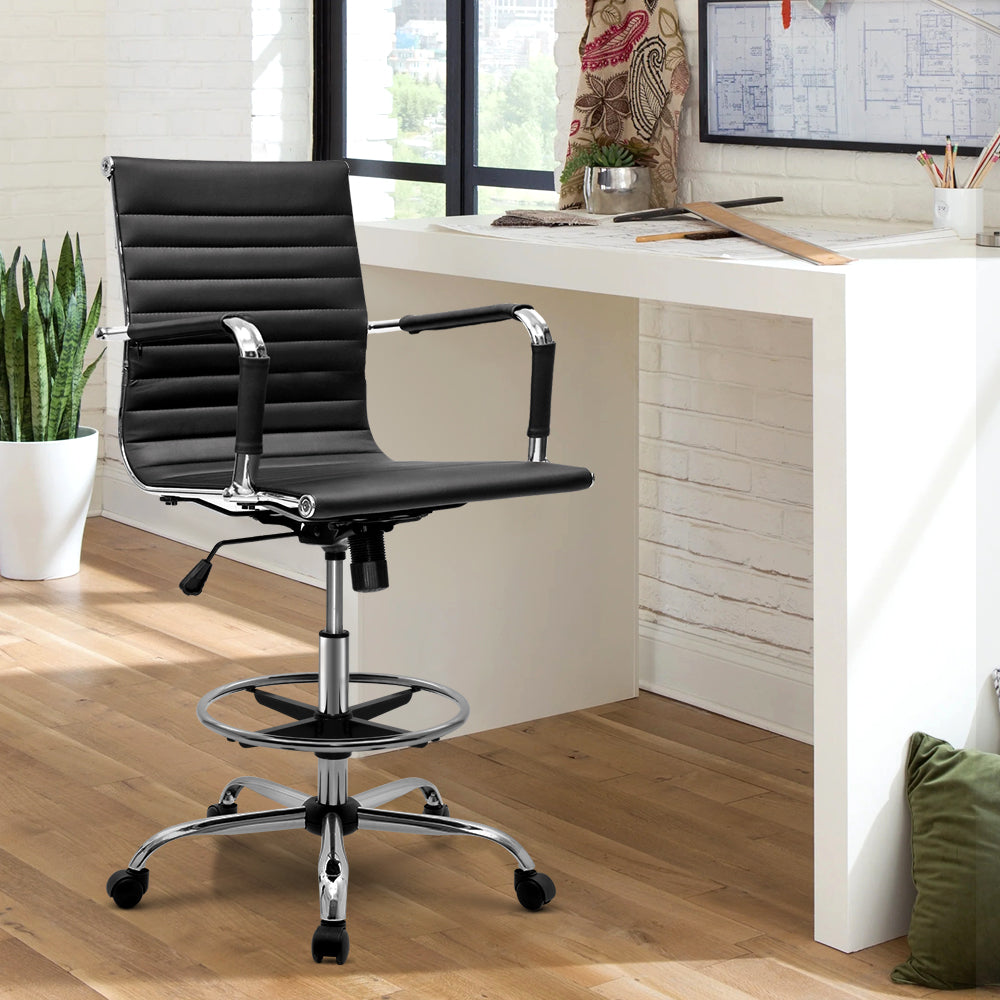 Artiss Office Chair Veer Drafting Stool Mesh Chairs Armrest Standing Desk Black-Furniture &gt; Office - Peroz Australia - Image - 1