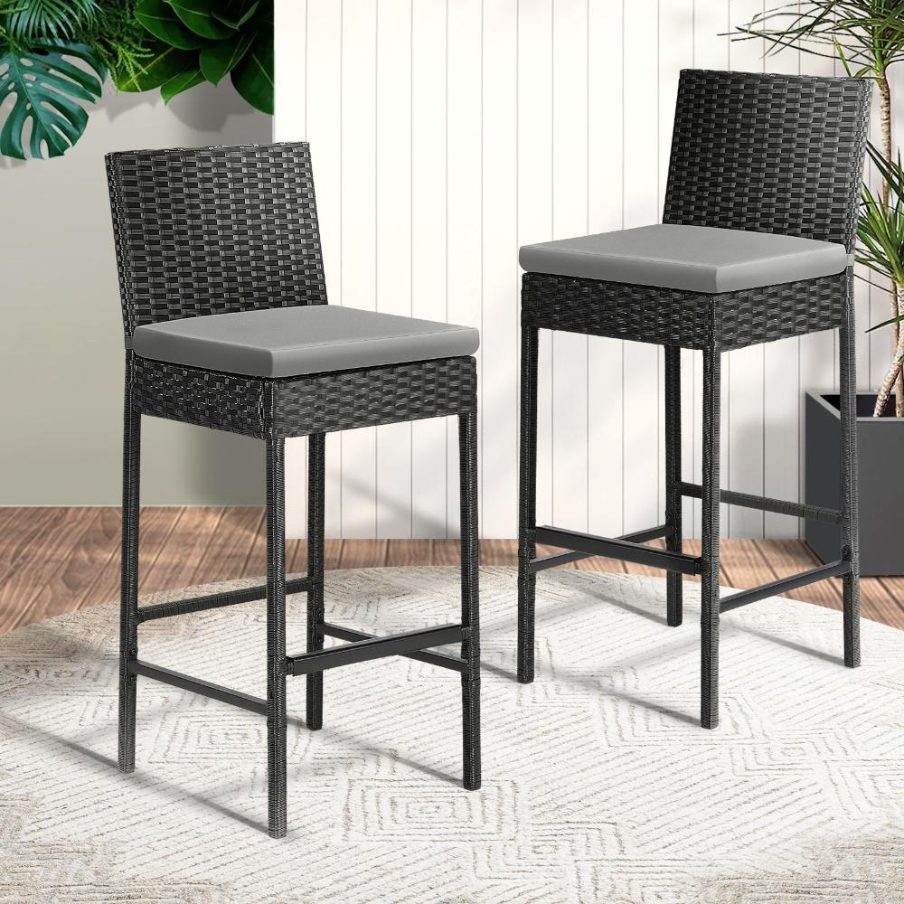 Livsip Outdoor Rattan Bar Stools Patio Dinning Chairs Cafe Garden Furniture 2X-Outdoor Bar Chair-PEROZ Accessories