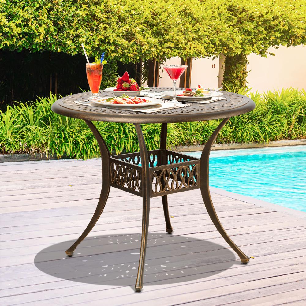 Livsip Garden Table Bronze Cast Aluminium Outdoor Patio Dining Side Table 75cm-Outdoor Dining Set-PEROZ Accessories