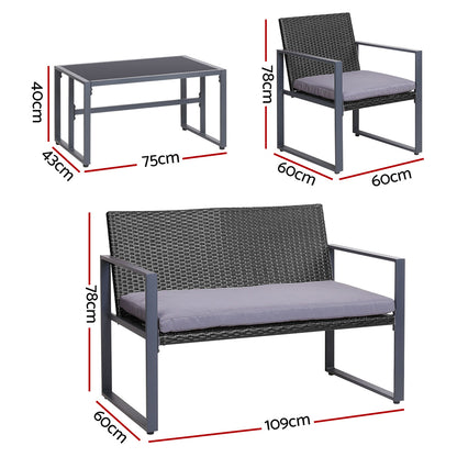 Gardeon 4PC Outdoor Furniture Patio Table Chair Black-Furniture &gt; Outdoor-PEROZ Accessories