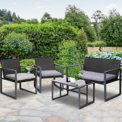 Gardeon 4PC Outdoor Furniture Patio Table Chair Black-Furniture &gt; Outdoor-PEROZ Accessories