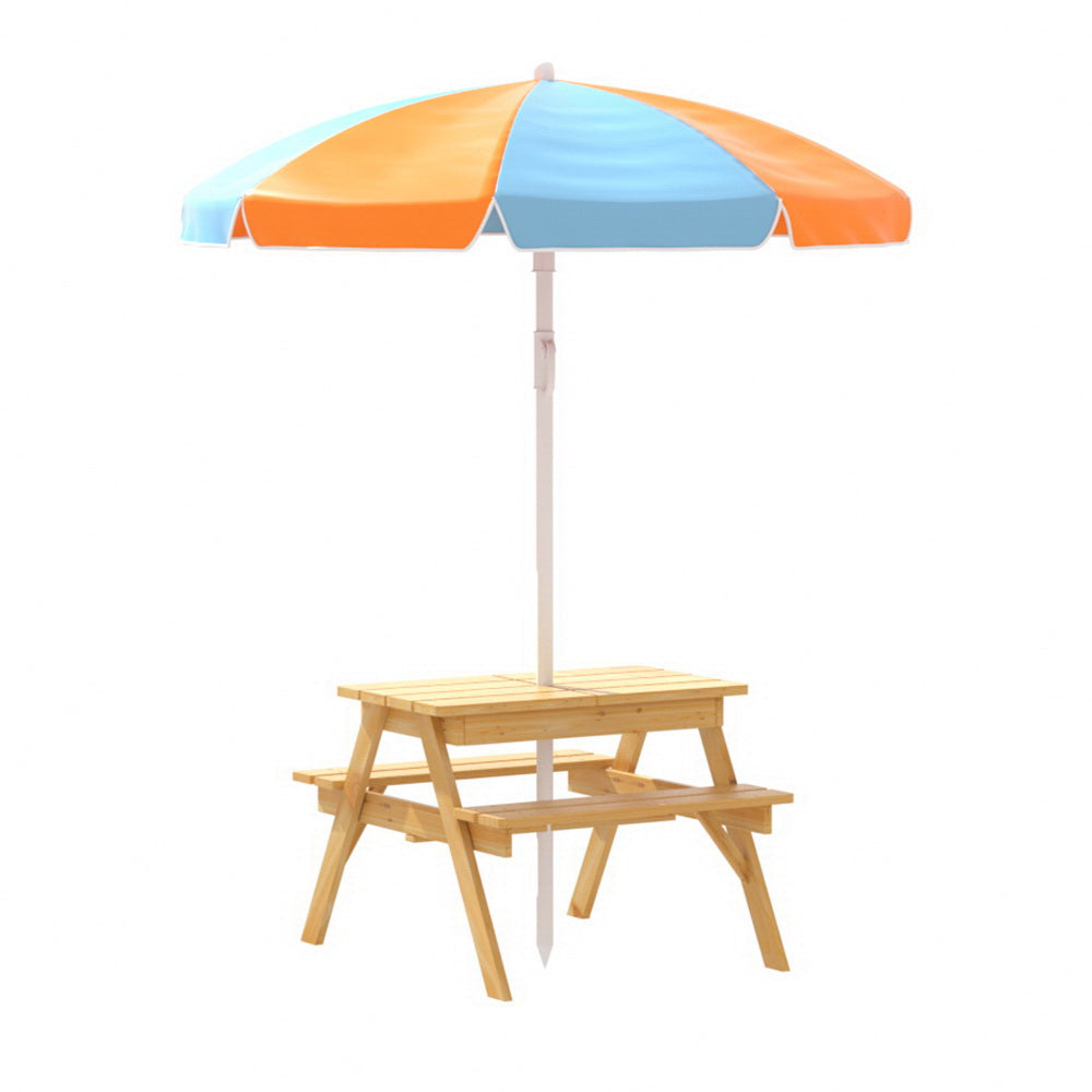 Keezi Kids Outdoor Table and Chairs Picnic Bench Set Umbrella Water Sand Pit Box-Baby & Kids > Kid&
