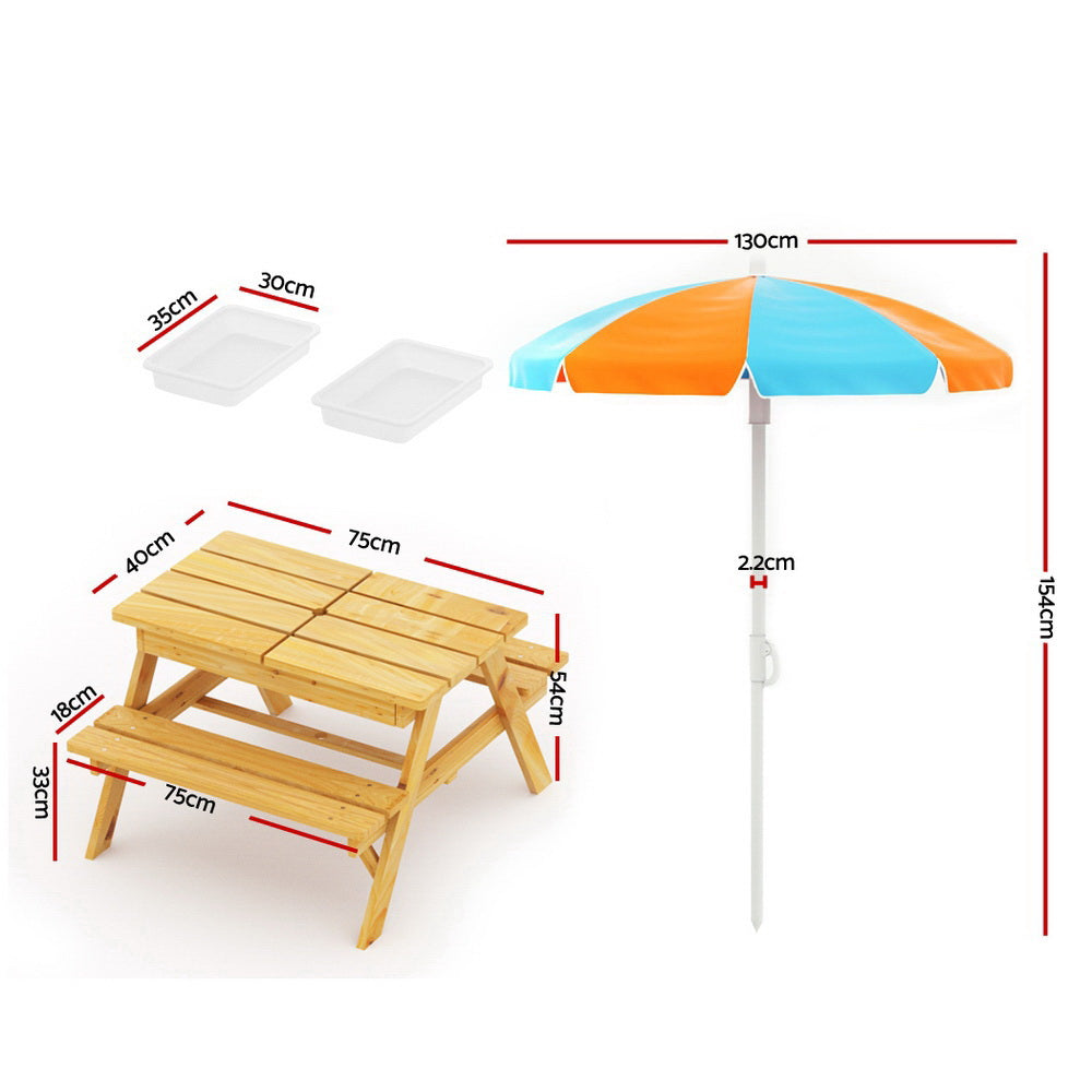 Keezi Kids Outdoor Table and Chairs Picnic Bench Set Umbrella Water Sand Pit Box-Baby & Kids > Kid&