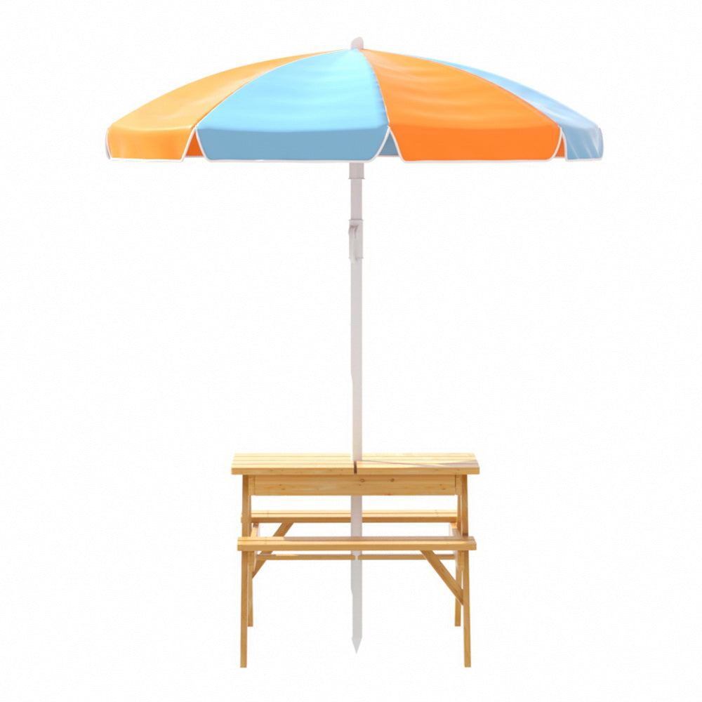 Keezi Kids Outdoor Table and Chairs Picnic Bench Set Umbrella Water Sand Pit Box-Baby & Kids > Kid&