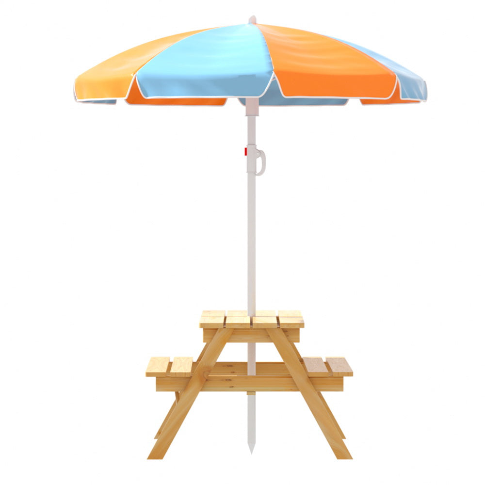 Keezi Kids Outdoor Table and Chairs Picnic Bench Set Umbrella Water Sand Pit Box-Baby & Kids > Kid&