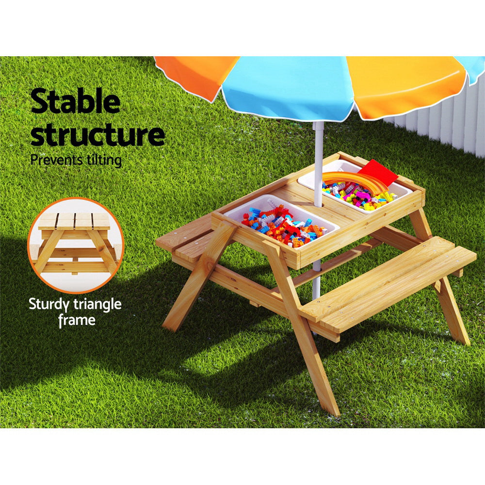 Keezi Kids Outdoor Table and Chairs Picnic Bench Set Umbrella Water Sand Pit Box-Baby & Kids > Kid&