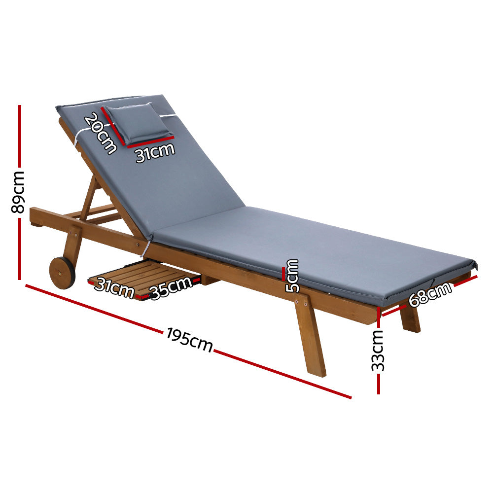 Gardeon Sun Lounge Wooden Lounger Outdoor Furniture Day Bed Wheel Patio Grey-Furniture > Outdoor-PEROZ Accessories