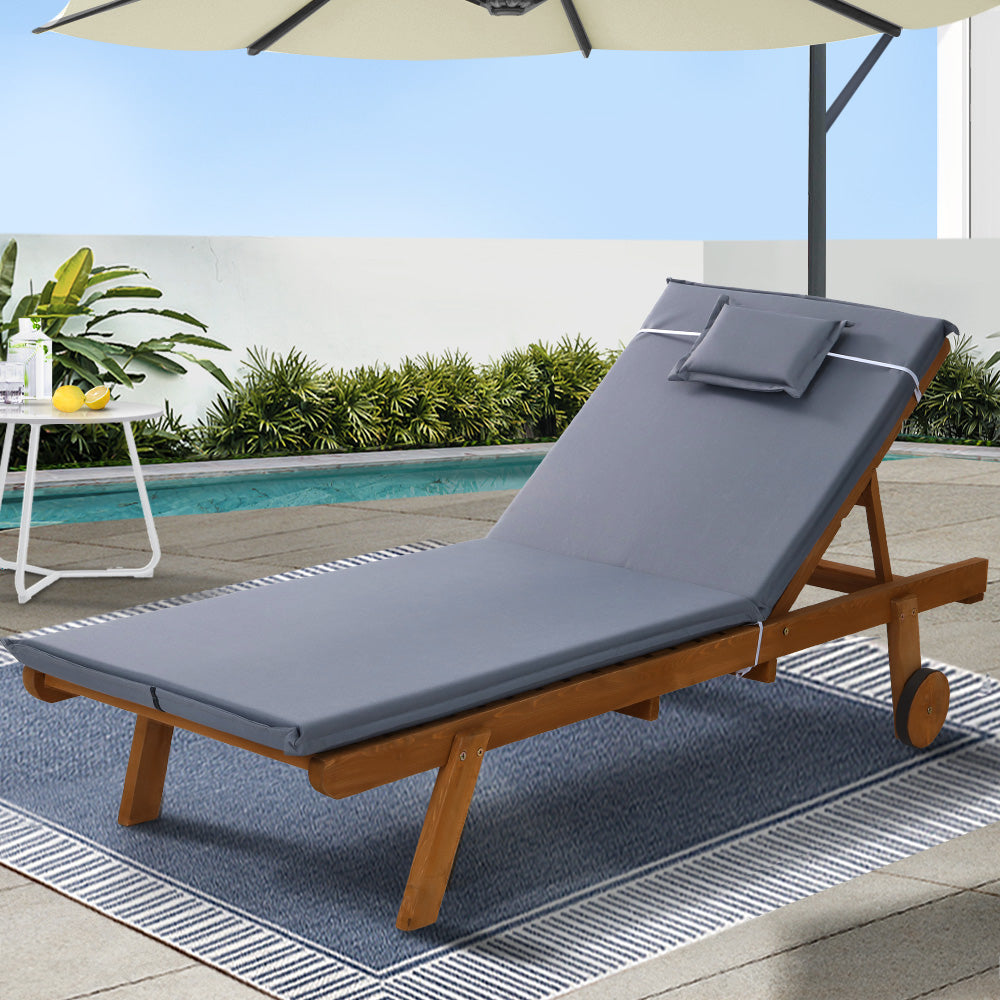 Gardeon Sun Lounge Wooden Lounger Outdoor Furniture Day Bed Wheel Patio Grey-Furniture > Outdoor-PEROZ Accessories