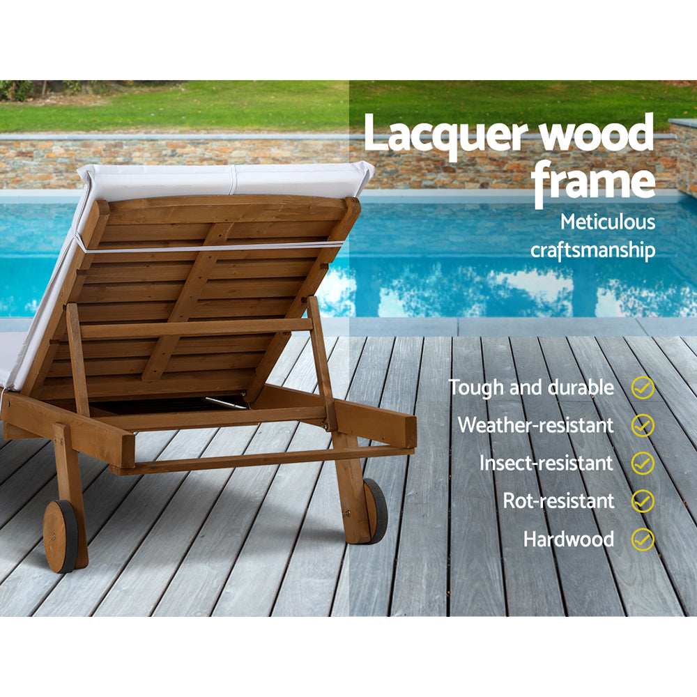 Gardeon Sun Lounge Wooden Lounger Outdoor Furniture Day Bed Wheel Patio White-Furniture > Outdoor-PEROZ Accessories