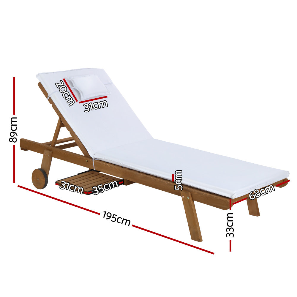 Gardeon 2pc Sun Lounge Wooden Lounger Outdoor Furniture Day Bed Wheel Patio White-Furniture > Outdoor-PEROZ Accessories