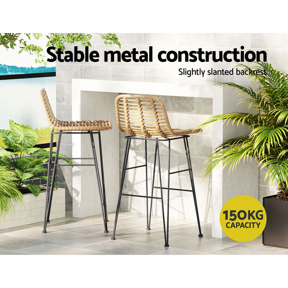 Gardeon 2-Piece Outdoor Bar Stools Wicker Dining Chair Bistro Patio Balcony-Furniture > Outdoor-PEROZ Accessories