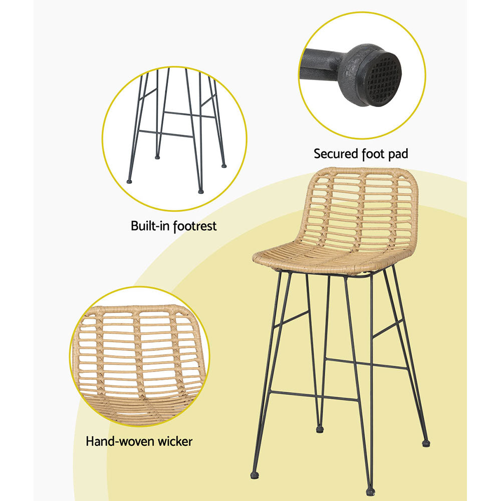 Gardeon 2-Piece Outdoor Bar Stools Wicker Dining Chair Bistro Patio Balcony-Furniture > Outdoor-PEROZ Accessories