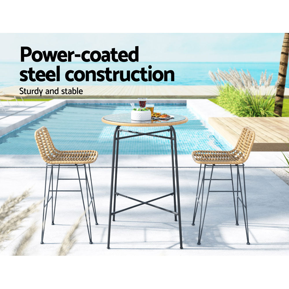 Gardeon 3 PCS Outdoor Bar Set Wicker Dining Bistro Patio Table Chairs Set Steel-Furniture > Outdoor-PEROZ Accessories