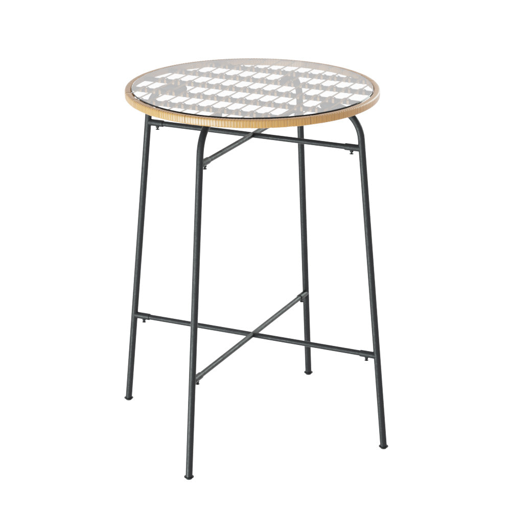 Gardeon Outdoor Bar Table Wicker Dining Bistro Patio Balcony Glass Table Steel-Furniture > Outdoor-PEROZ Accessories