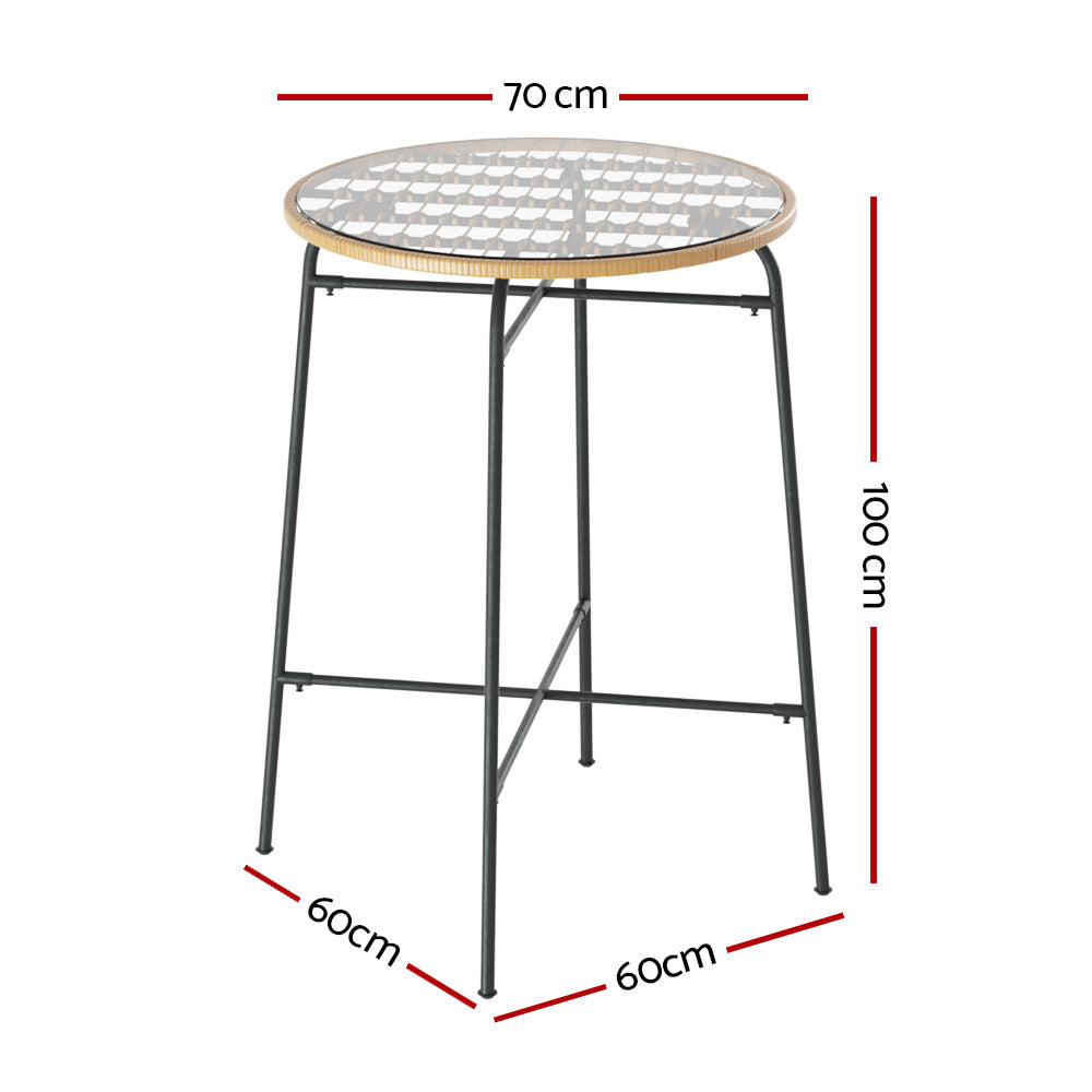 Gardeon Outdoor Bar Table Wicker Dining Bistro Patio Balcony Glass Table Steel-Furniture > Outdoor-PEROZ Accessories