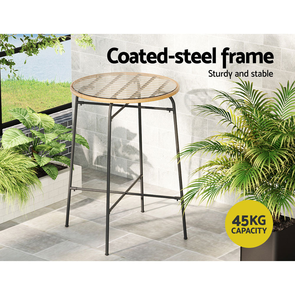 Gardeon Outdoor Bar Table Wicker Dining Bistro Patio Balcony Glass Table Steel-Furniture > Outdoor-PEROZ Accessories