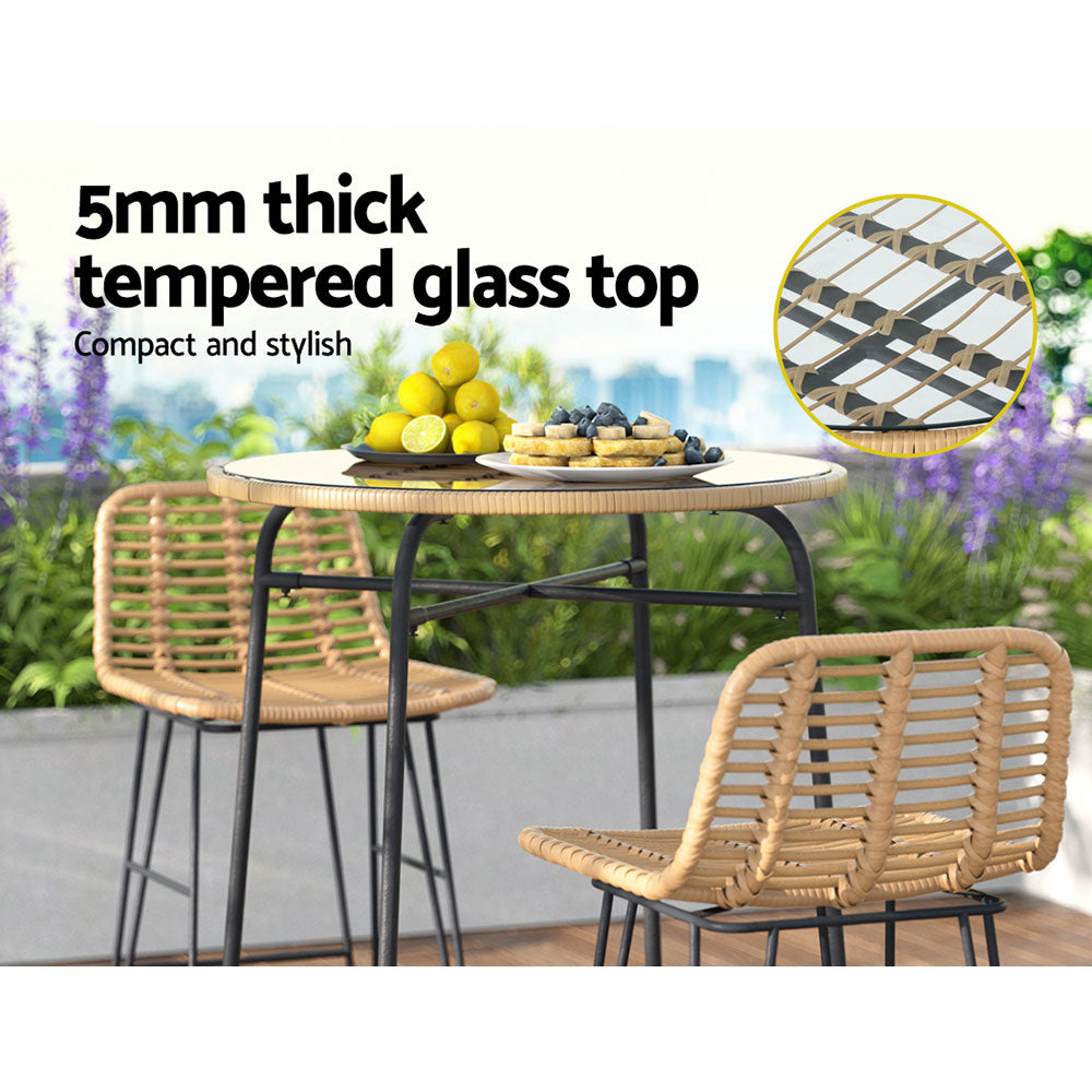 Gardeon Outdoor Bar Table Wicker Dining Bistro Patio Balcony Glass Table Steel-Furniture > Outdoor-PEROZ Accessories