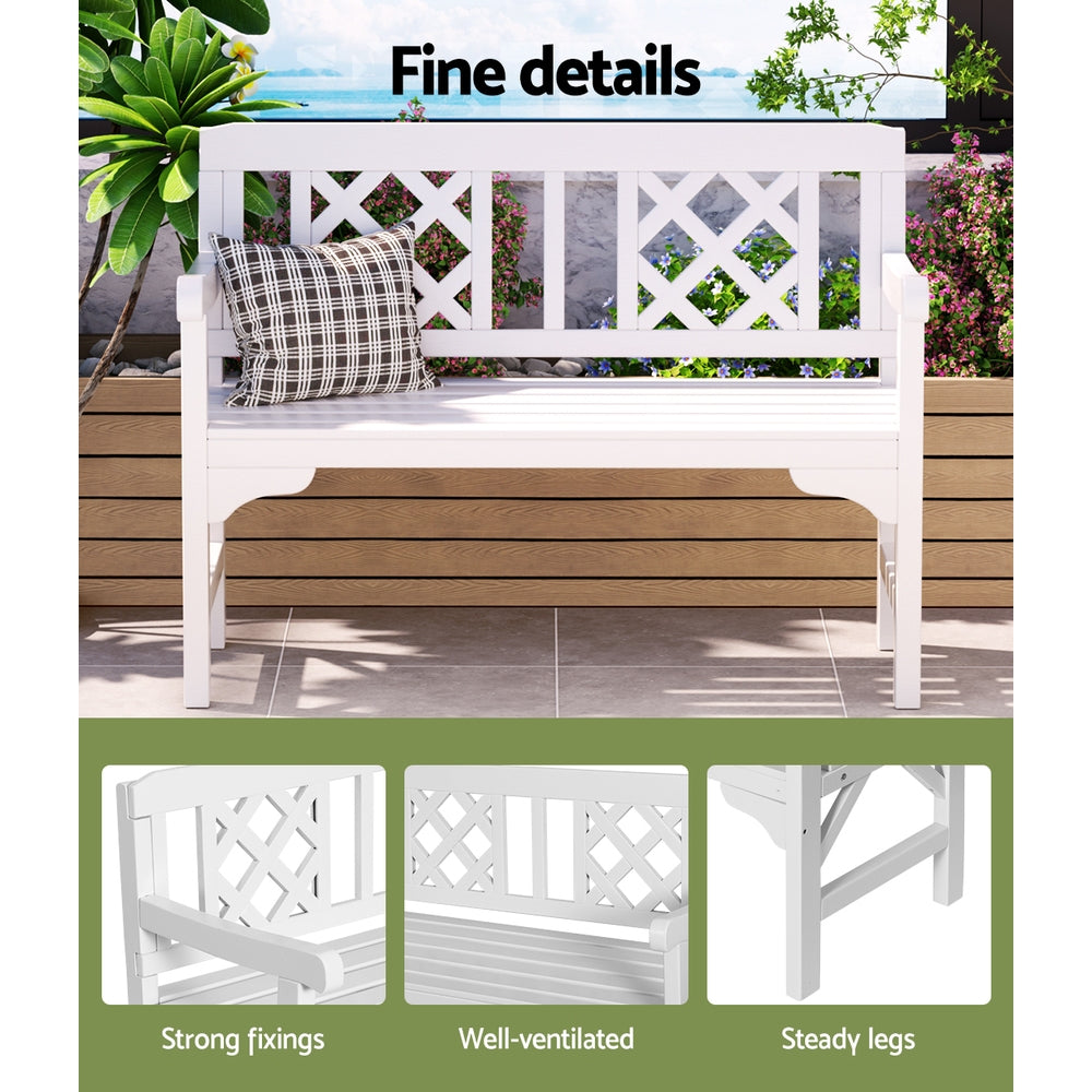 Gardeon Wooden Garden Bench 2 Seat Patio Furniture Timber Outdoor Lounge Chair White-Outdoor Benches-PEROZ Accessories