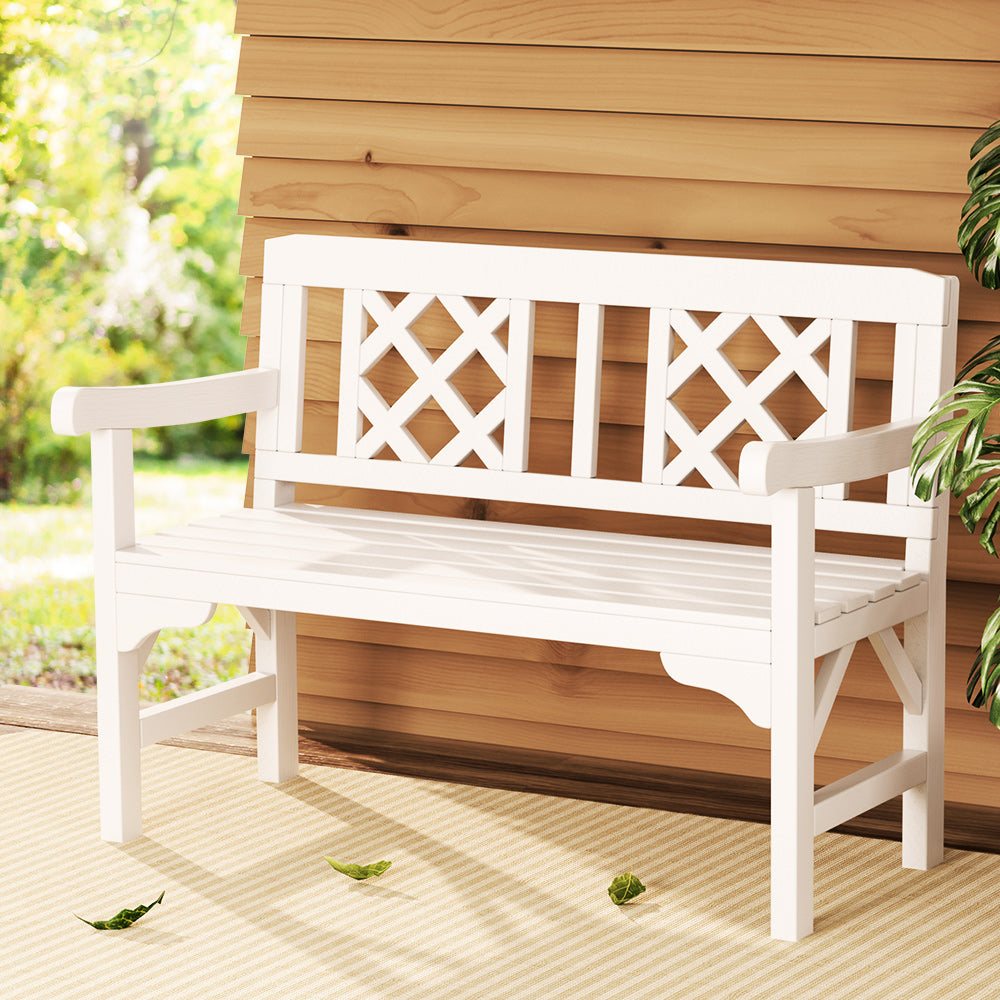 Gardeon Wooden Garden Bench 2 Seat Patio Furniture Timber Outdoor Lounge Chair White-Outdoor Benches-PEROZ Accessories