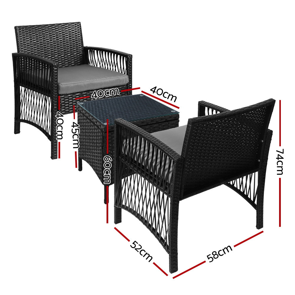 Gardeon Patio Furniture Outdoor Bistro Set Dining Chairs Setting 3 Piece Wicker-Furniture > Outdoor-PEROZ Accessories