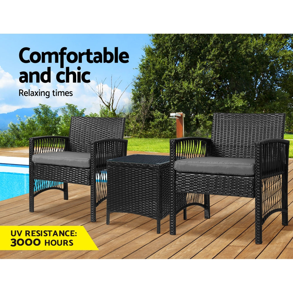 Gardeon Patio Furniture Outdoor Bistro Set Dining Chairs Setting 3 Piece Wicker-Furniture > Outdoor-PEROZ Accessories