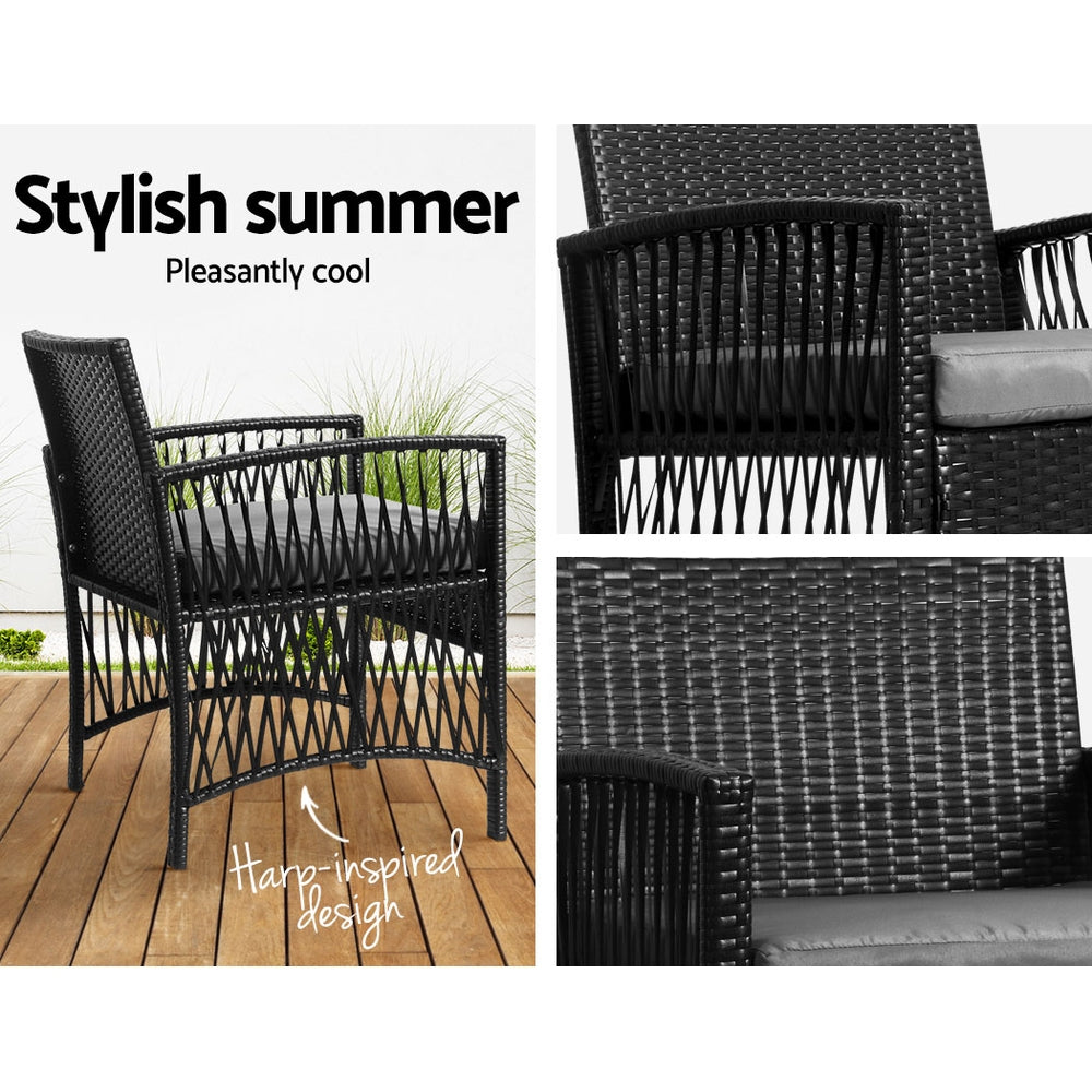 Gardeon Patio Furniture Outdoor Bistro Set Dining Chairs Setting 3 Piece Wicker-Furniture > Outdoor-PEROZ Accessories