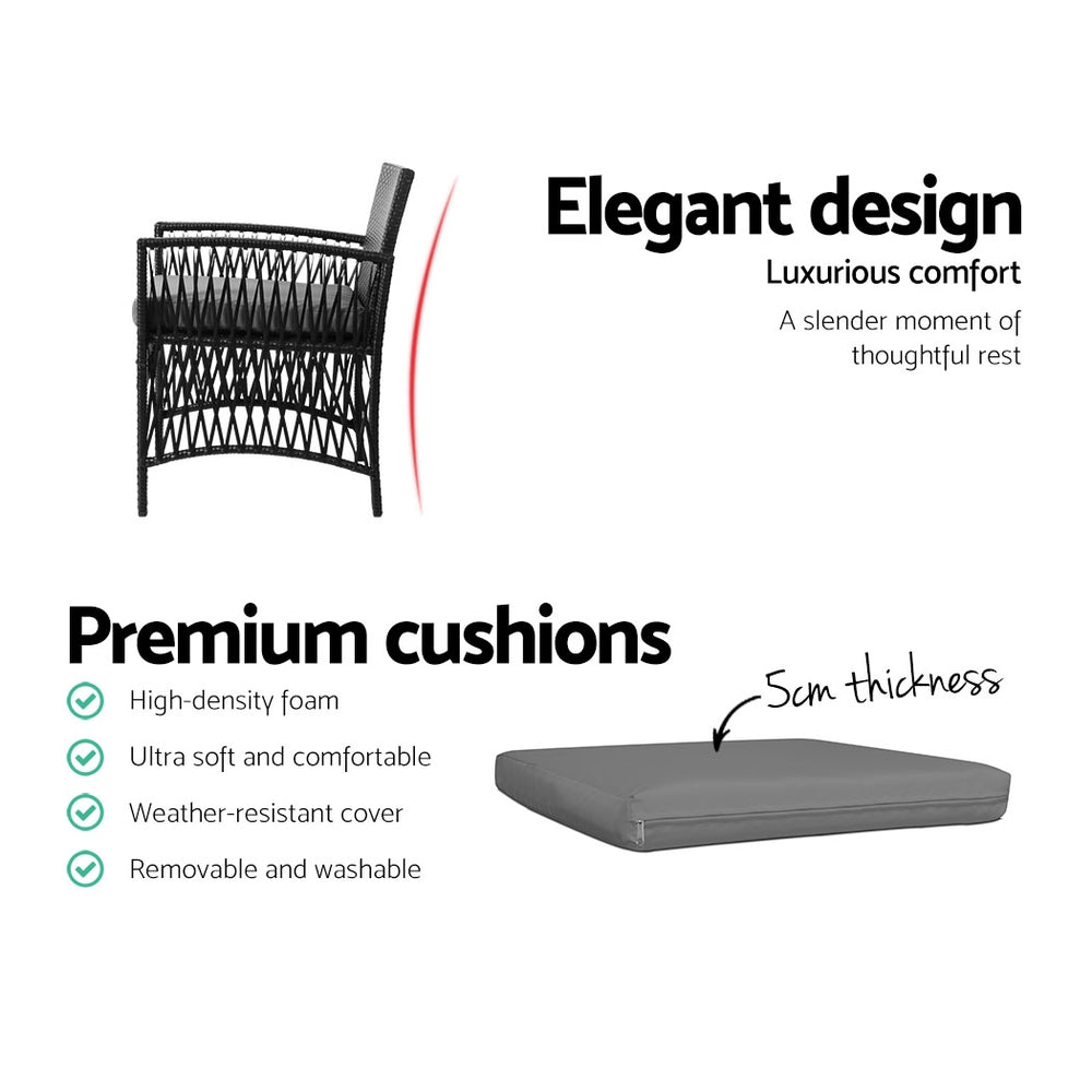 Gardeon Patio Furniture Outdoor Bistro Set Dining Chairs Setting 3 Piece Wicker-Furniture > Outdoor-PEROZ Accessories