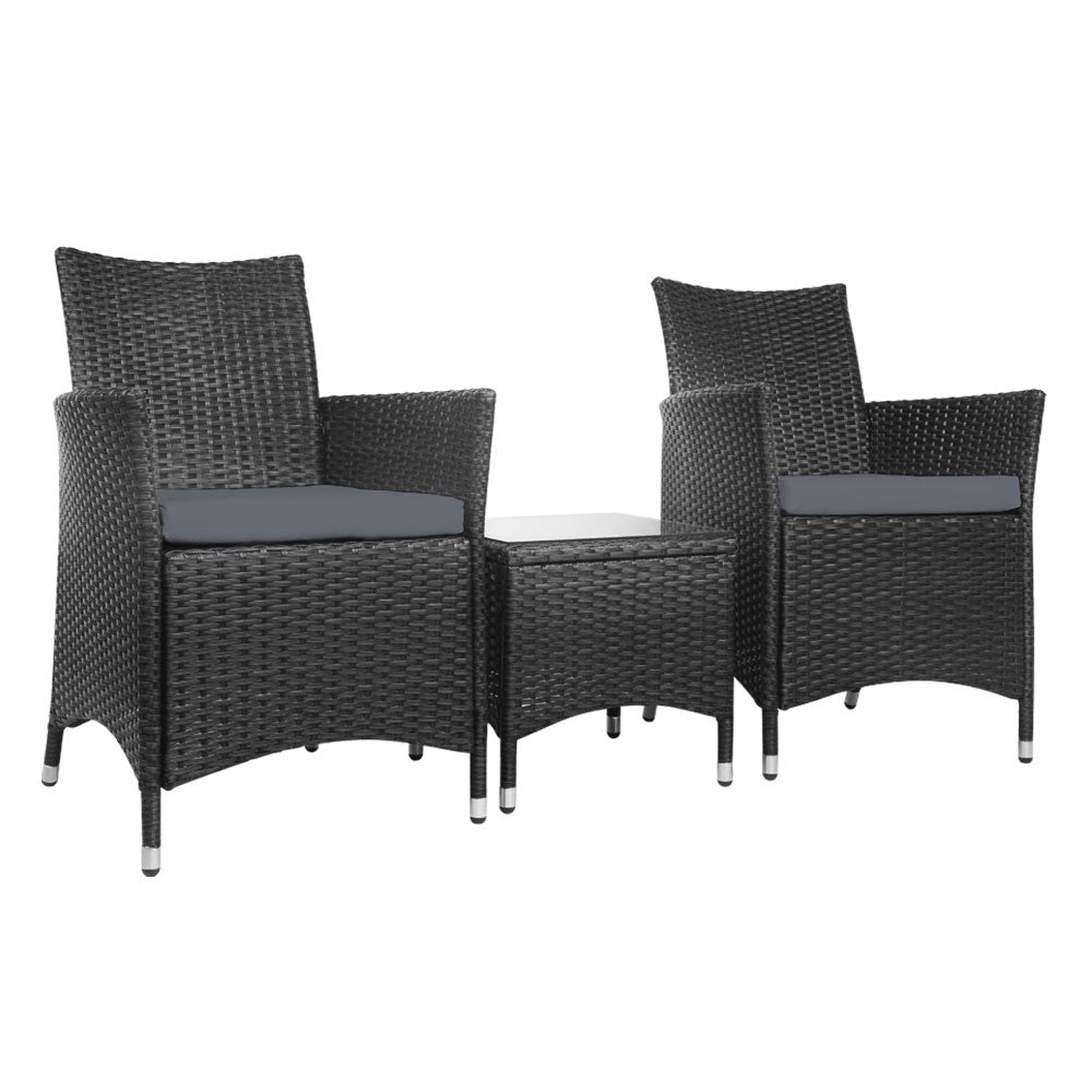 Gardeon 3 Piece Wicker Outdoor Furniture Set - Black-Furniture > Outdoor-PEROZ Accessories