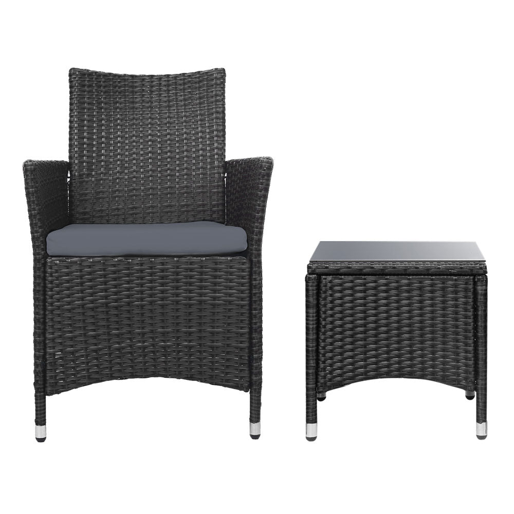 Gardeon 3 Piece Wicker Outdoor Furniture Set - Black-Furniture > Outdoor-PEROZ Accessories