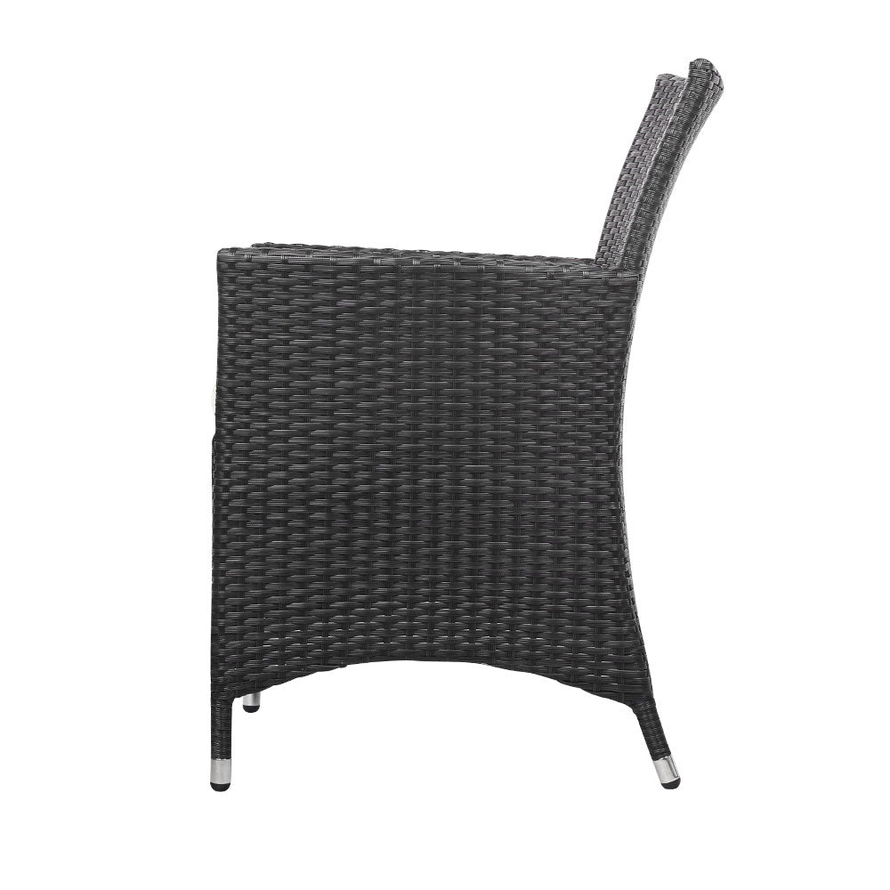 Gardeon 3 Piece Wicker Outdoor Furniture Set - Black-Furniture > Outdoor-PEROZ Accessories