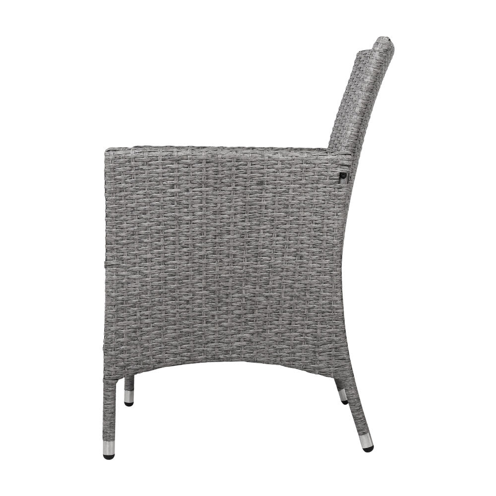 3 Piece Wicker Outdoor Chair Side Table Furniture Set - Grey-Furniture > Outdoor-PEROZ Accessories