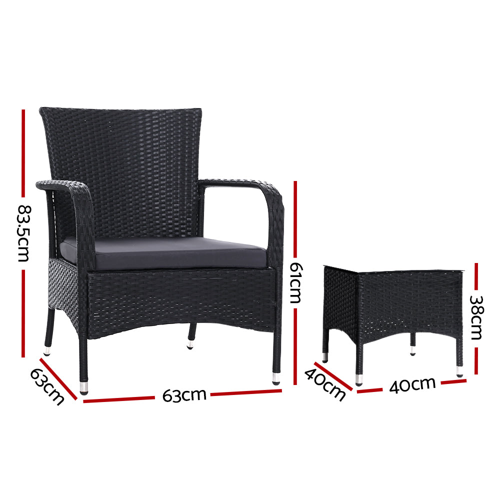 Outdoor Furniture Patio Set Wicker Outdoor Conversation Set Chairs Table 3PCS-Furniture > Outdoor-PEROZ Accessories