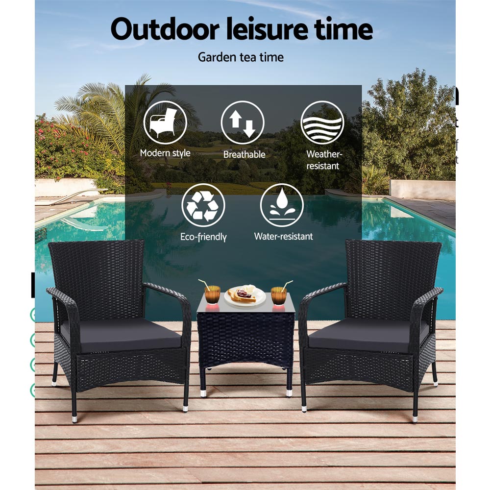 Outdoor Furniture Patio Set Wicker Outdoor Conversation Set Chairs Table 3PCS-Furniture > Outdoor-PEROZ Accessories