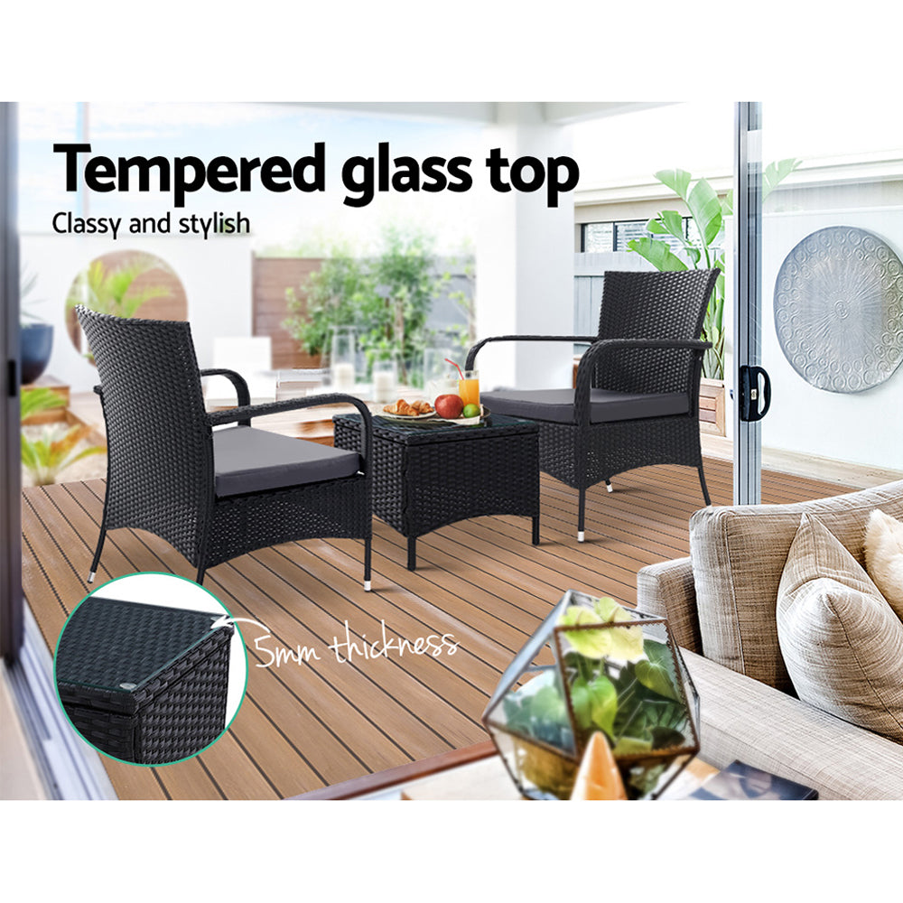 Outdoor Furniture Patio Set Wicker Outdoor Conversation Set Chairs Table 3PCS-Furniture > Outdoor-PEROZ Accessories