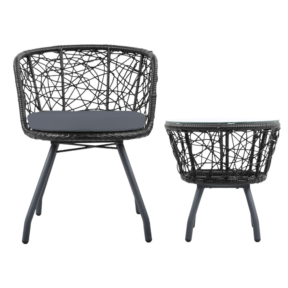 Gardeon Outdoor Patio Chair and Table - Black-Furniture > Outdoor-PEROZ Accessories