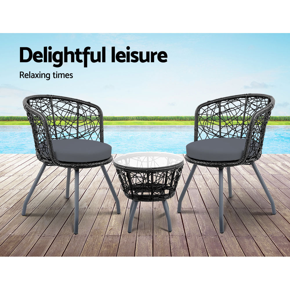 Gardeon Outdoor Patio Chair and Table - Black-Furniture > Outdoor-PEROZ Accessories