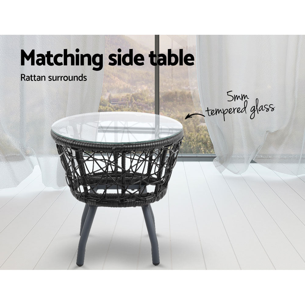 Gardeon Outdoor Patio Chair and Table - Black-Furniture > Outdoor-PEROZ Accessories