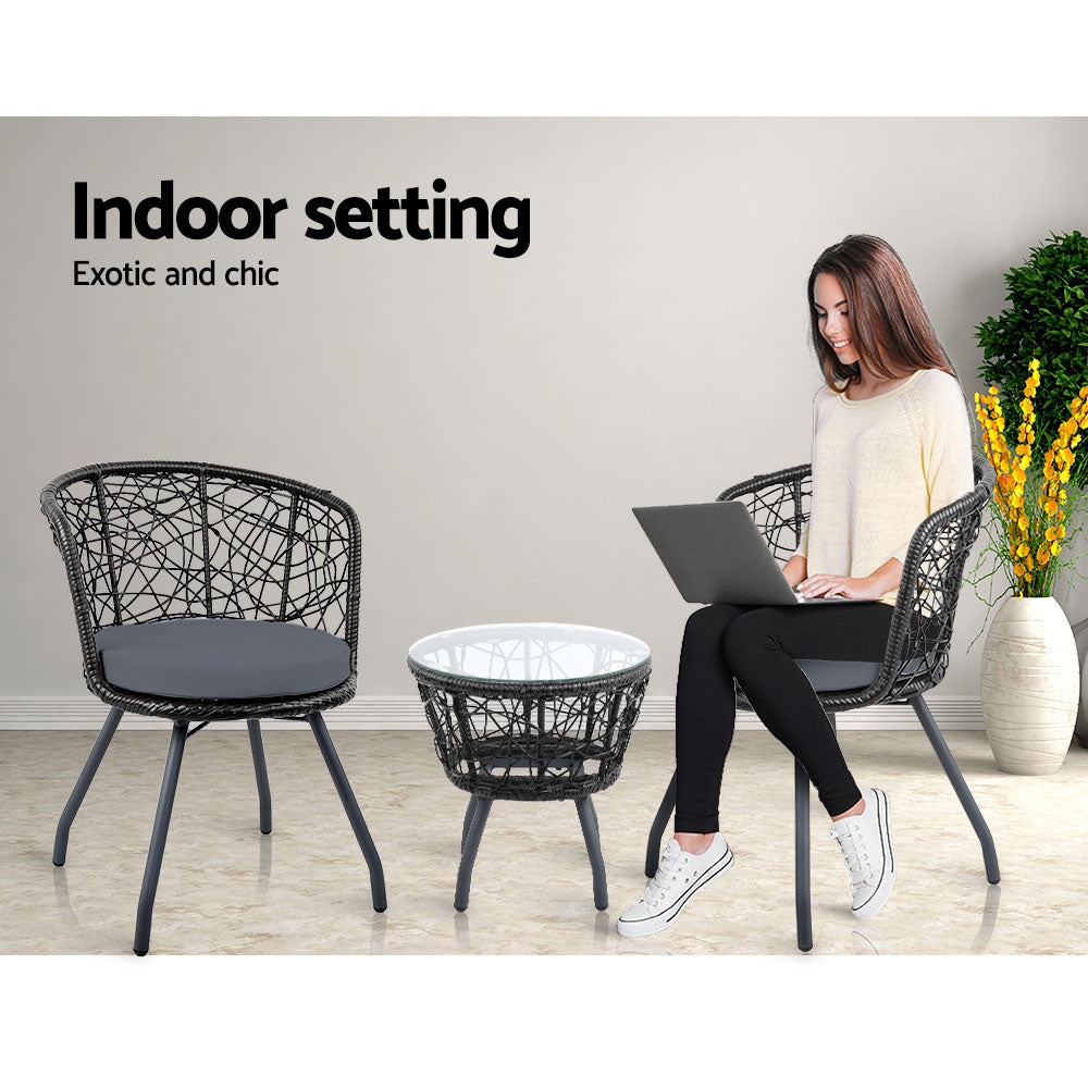 Gardeon Outdoor Patio Chair and Table - Black-Furniture > Outdoor-PEROZ Accessories
