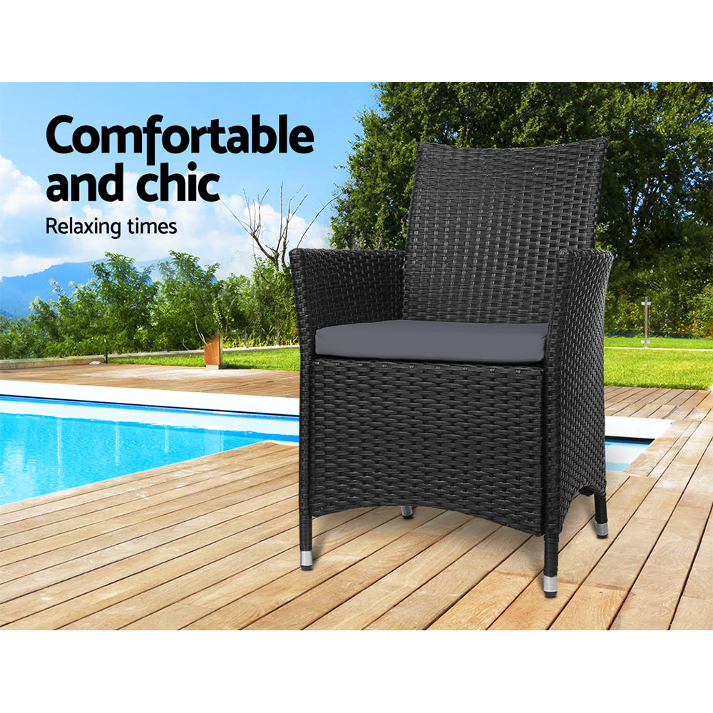 Set of 2 Outdoor Bistro Set Chairs Patio Furniture Dining Wicker Garden Cushion Gardeon-Furniture &gt; Outdoor-PEROZ Accessories