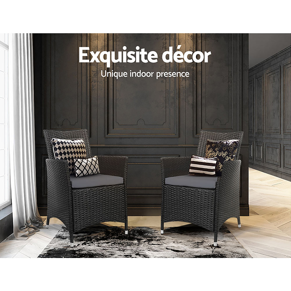 Set of 2 Outdoor Bistro Set Chairs Patio Furniture Dining Wicker Garden Cushion Gardeon-Furniture > Outdoor-PEROZ Accessories