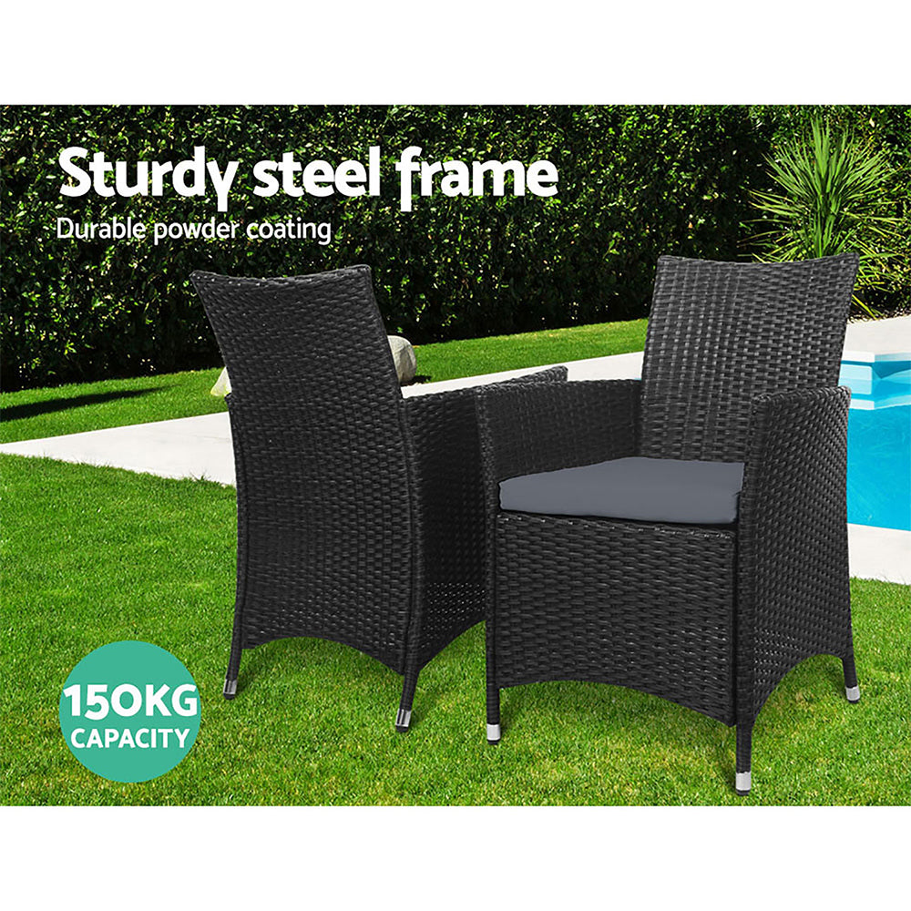 Set of 2 Outdoor Bistro Set Chairs Patio Furniture Dining Wicker Garden Cushion Gardeon-Furniture > Outdoor-PEROZ Accessories