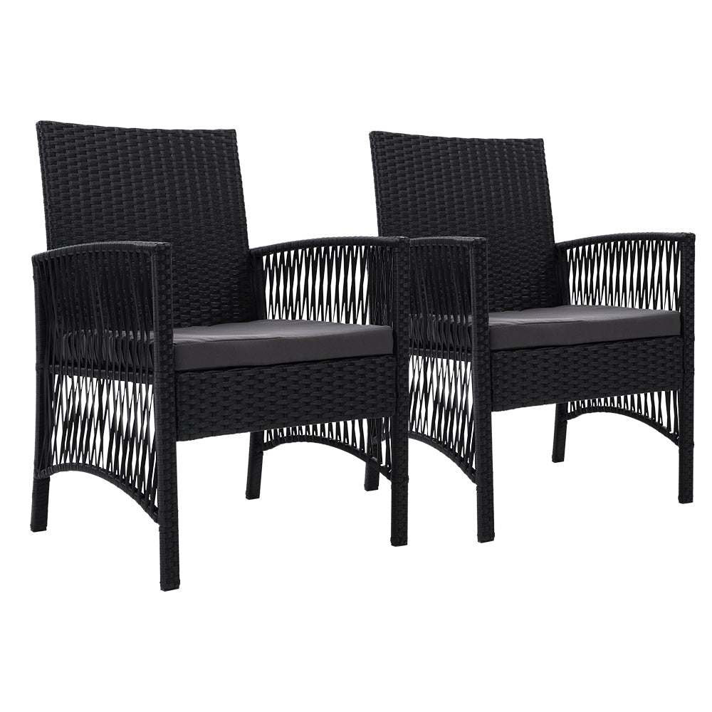 Outdoor Furniture Set of 2 Dining Chairs Wicker Garden Patio Cushion Black Gardeon-Furniture > Outdoor-PEROZ Accessories