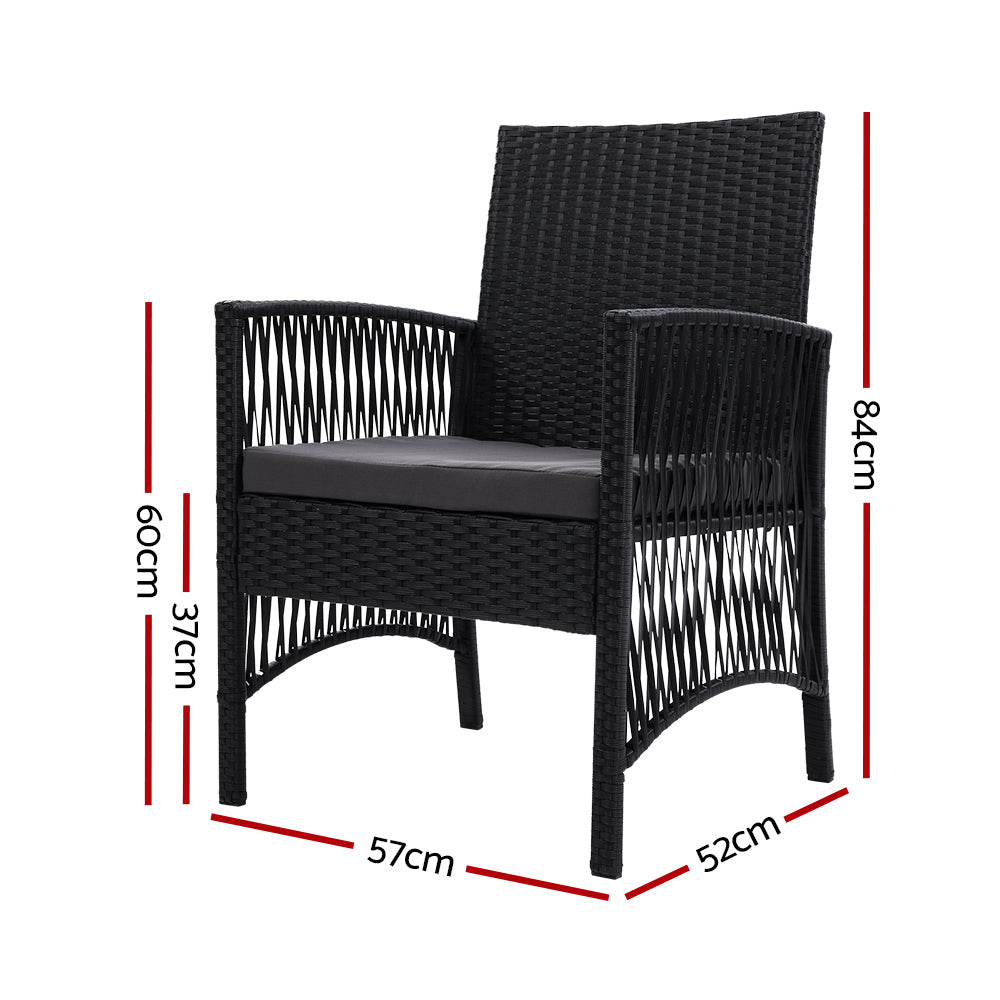 Outdoor Furniture Set of 2 Dining Chairs Wicker Garden Patio Cushion Black Gardeon-Furniture > Outdoor-PEROZ Accessories
