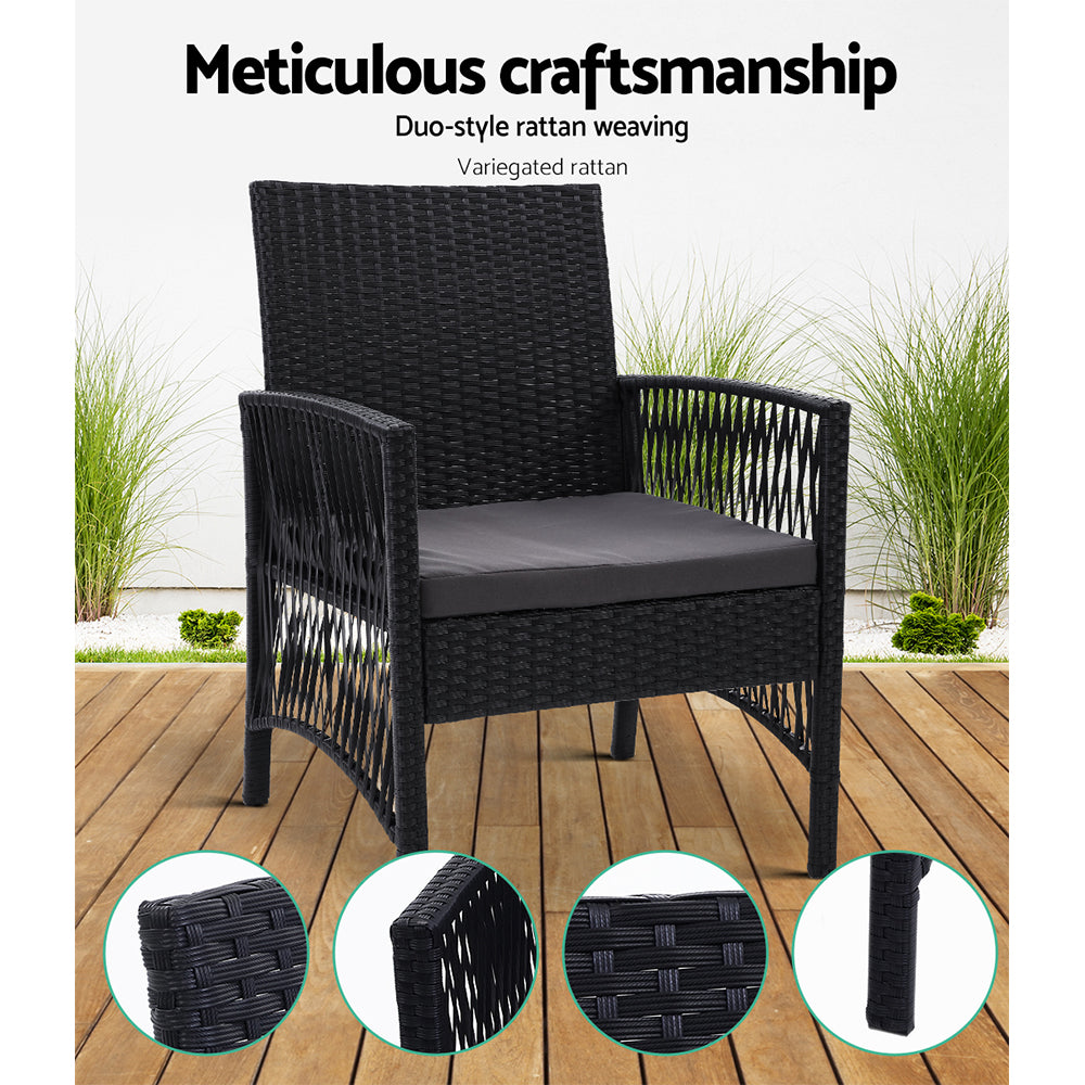 Outdoor Furniture Set of 2 Dining Chairs Wicker Garden Patio Cushion Black Gardeon-Furniture > Outdoor-PEROZ Accessories